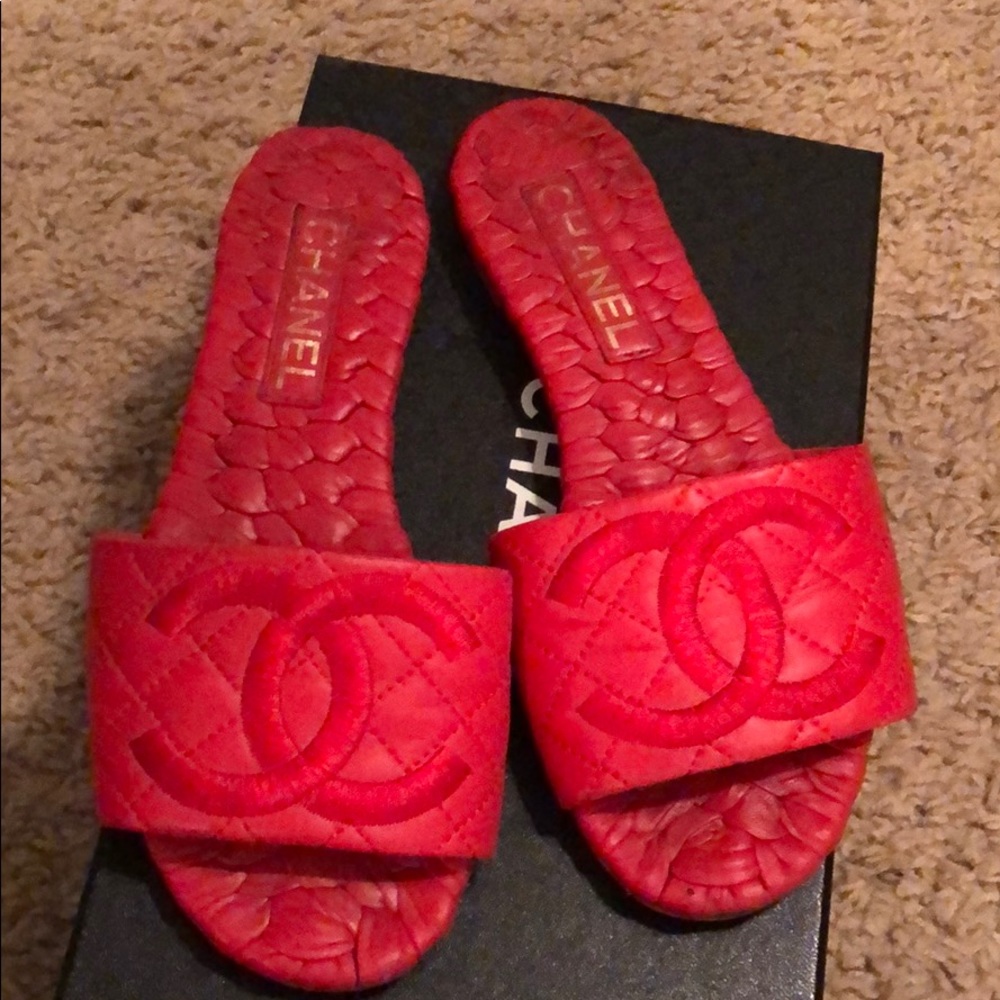 Red Chanel flats